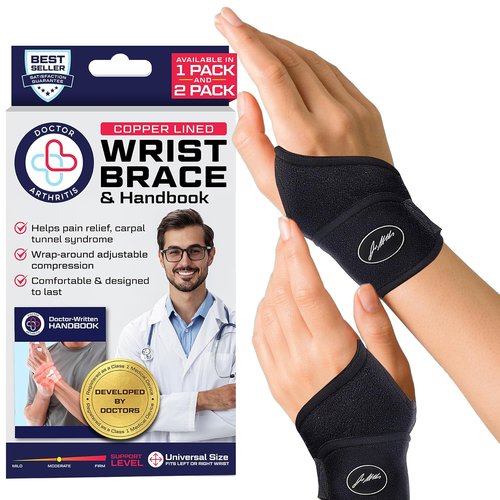 Doctor Developed Wrist Brace - Support for Carpal Tunnel & Arthritis | Medium Size - 2 Pack with Handbook