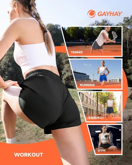 GAYHAY Women's Running Shorts - High-Waisted Quick-Dry Athletic Gym Shorts with Pockets - Black