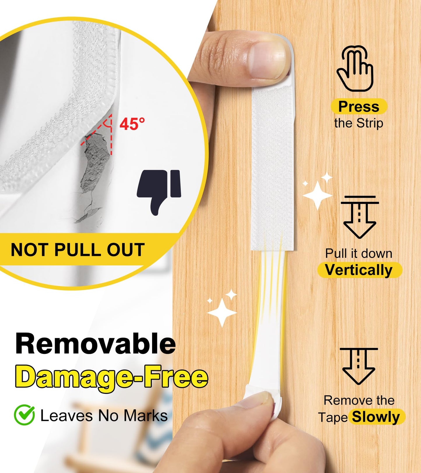 Picture Hanging Strips Heavy Duty, Damage Free Picture Hangers for Walls Without Nails/Tools, Wall Sticky Hook and Loop Adhesive Strips Kit for Poster, Home, Office, 40 Strips/20Pairs-Medium