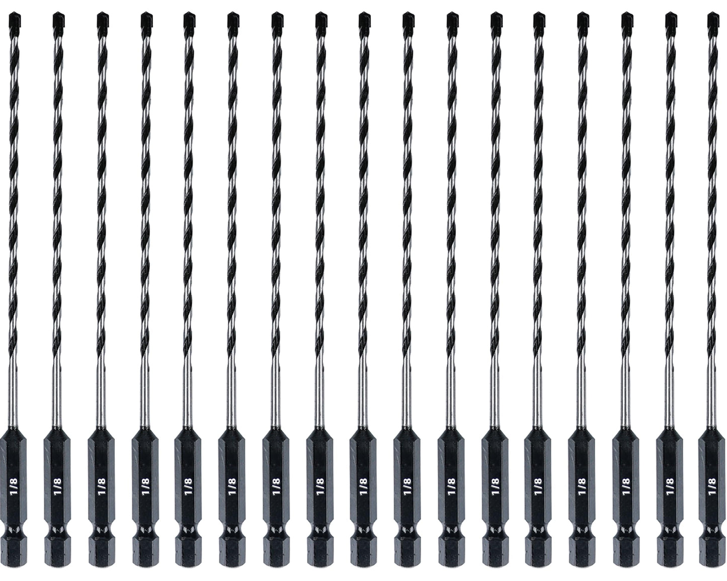 1/8 Inch Masonry Drill Bits (13 Pack - Industrial Grade - Standard Chuck) 6 Inch All Purpose Masonry Bits for Concrete, Stone, Block, & More!