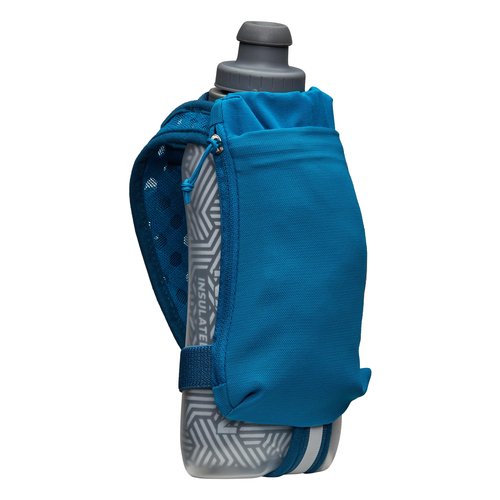 Nathan SpeedDraw 2 Insulated Handheld Running Water Bottle Flask 18oz – Double-Wall Insulation, Ergonomic Grip, Blast Valve Cap, Phone & Key Storage Pockets, Reflective Design
