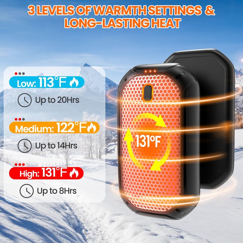 2 Pack Hand Warmers Rechargeable, 2025 New Portable Magnetic Electric with 12hrs Warmth, Double-Sided Heating Pocket Size for Outdoors, Camping - Black