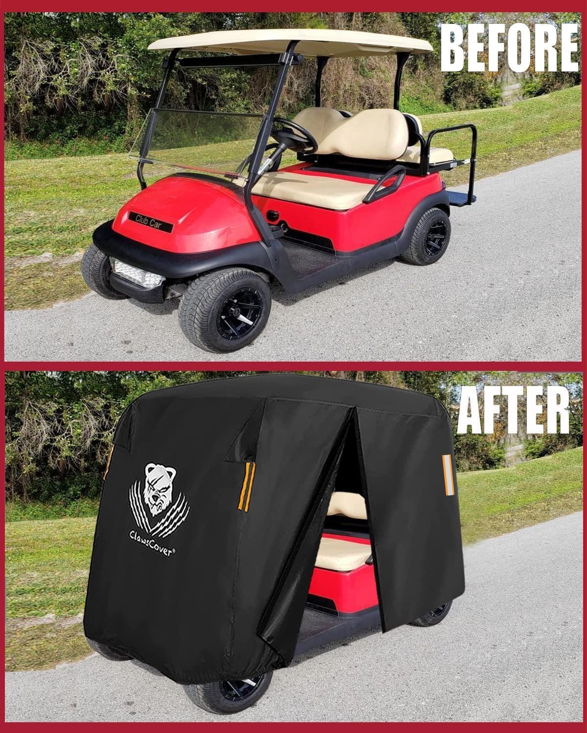 Golf Cart Cover 4 Passenger,Waterproof Outdoor 2+2 Golf Cart Covers Extended Roof,Universal Fits for Club Car Precedent EZGO Evolution Yamaha Kandi Onward Denago, UV-Resistant All Weather Protection