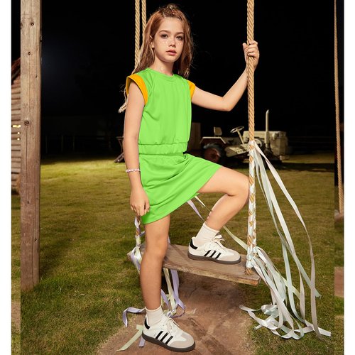 CHILDRENSTAR Teen Girls Summer Crop Tops and Skorts 2 Pieces Outfits Kids Trendy Clothes Green,Size 12 13