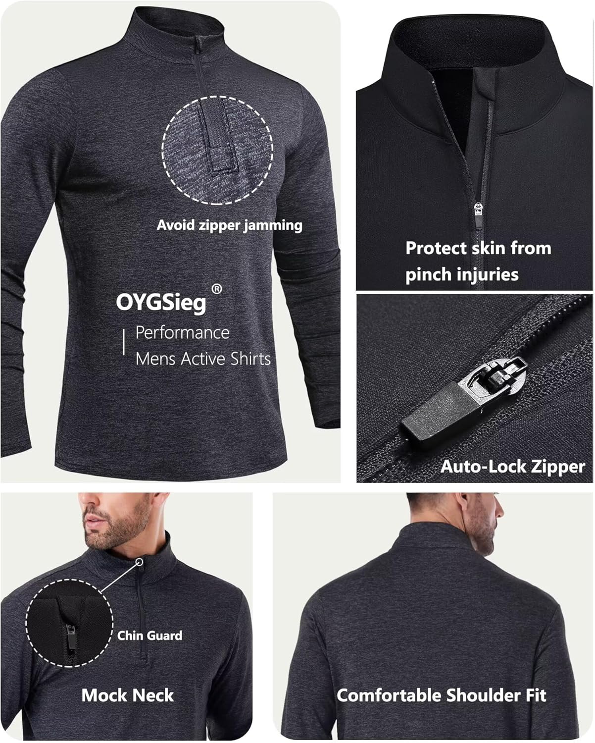 OYGSieg Men's Quarter Zip Pullover - Lightweight Quick-Dry Athletic Top | 4 Pack, Casual Comfort