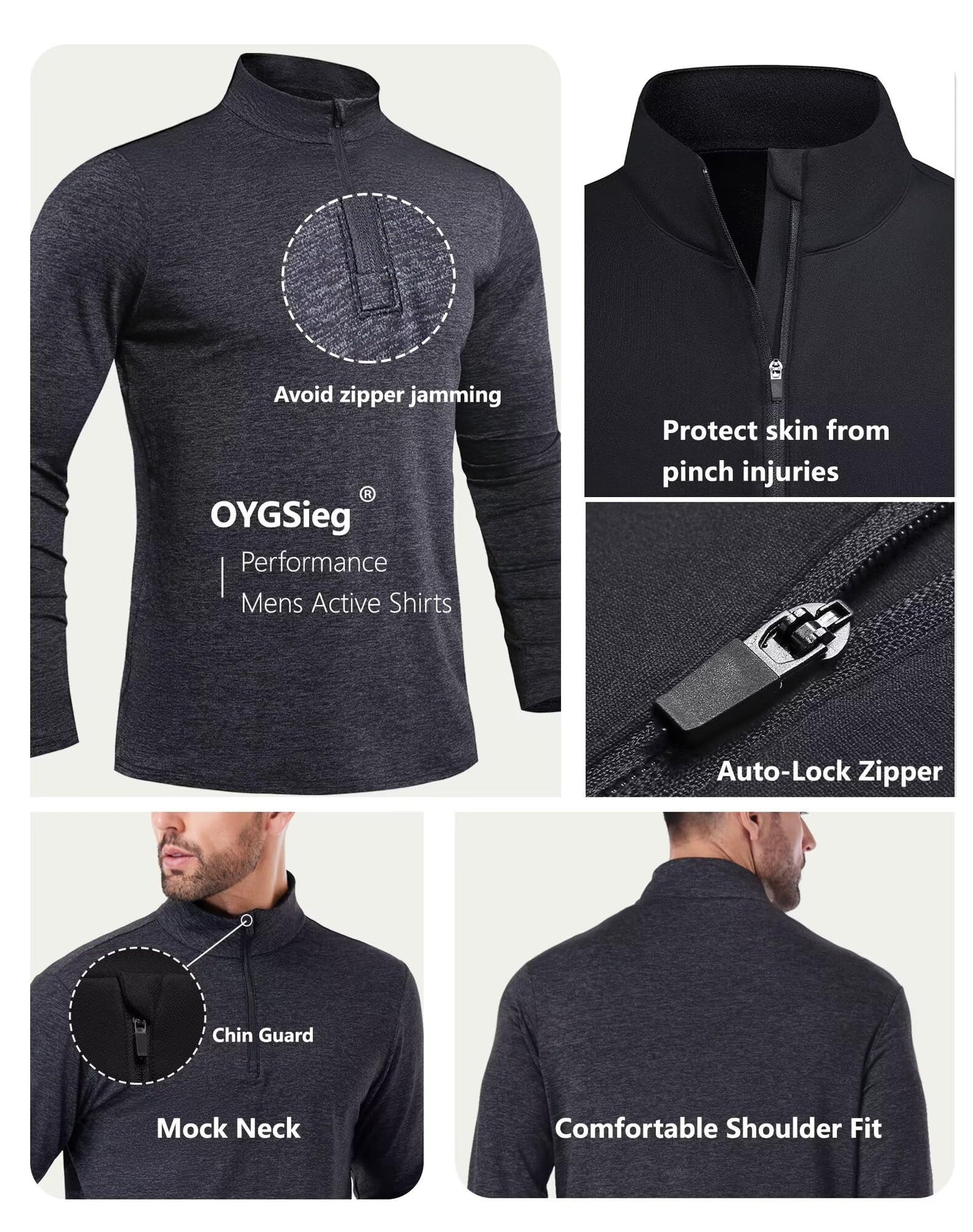 OYGSieg 4 Pack Men's Quarter Zip Pullover Quick Dry Active Casual Athletic Long Sleeve Tops L