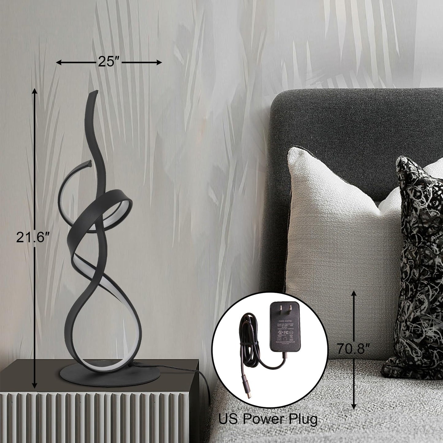 AooLiWang 22inch 24W 2700LM Modern Design 3CCT 2700K/4000K/6500K Stepless Touch Dimmable with Remote Control Art LED Table Lamps for Bedroom Bedside Living Room Villa Gift Idea (Black)