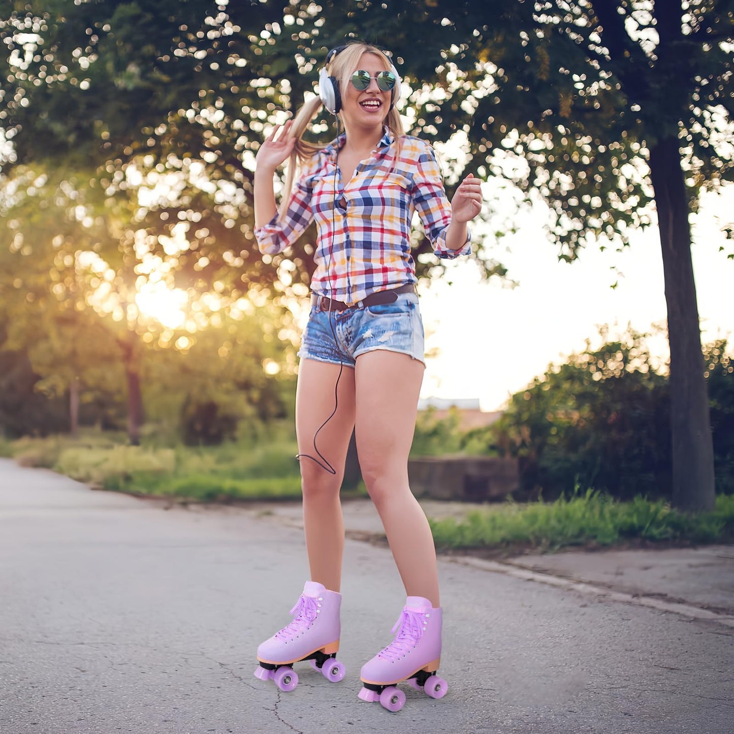 Nattork Roller Skates for Women Outdoor Indoor Four-Wheel Fun Fashionable Roller Skates for Men Girls Boys Purple