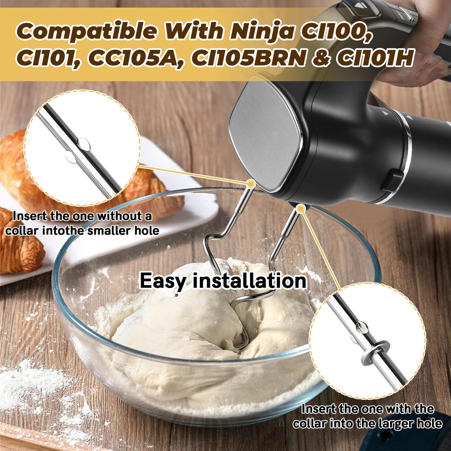 XSKDOUGHHK Dough Hook Fits for Ninja Mixer, Power Mixer System (CI100 Series) for Ninja Blender Accessories, Stainless Steel Foodi Accessories