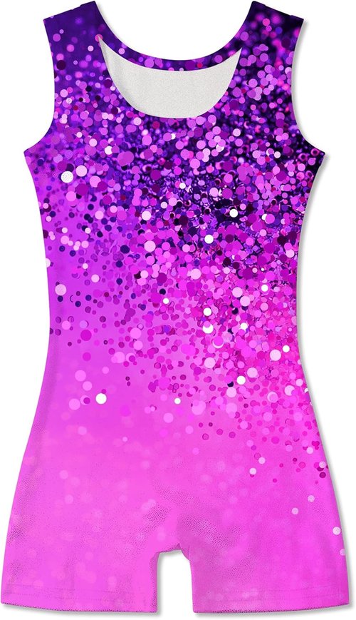 Funnycokid Girls Gymnastics Leotards - Sparkle Dance Unitards with Shorts | Sizes 2-10 Years