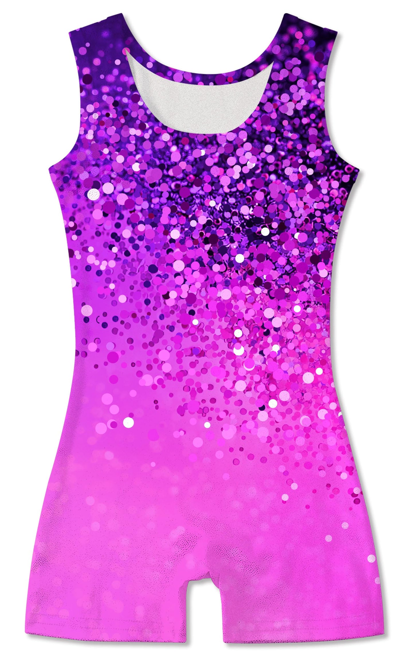 Funnycokid Gymnastics Leotards for Girls Dance Outfits Unitard Sparkly Clothes with Shorts, Diamond Purple Pink Shining, 5-6 Years