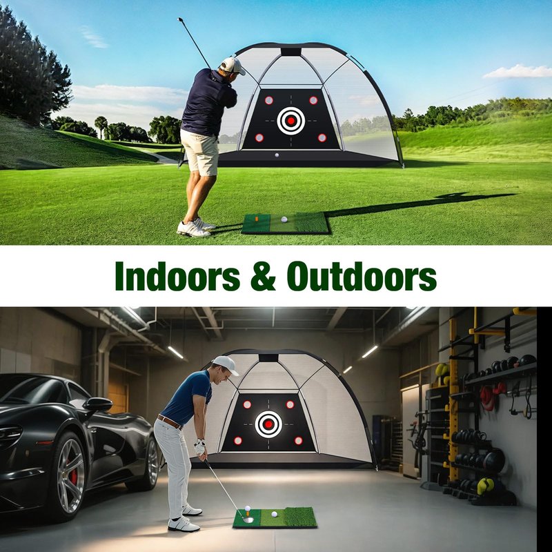 MoKo Golf Net with Practice Mat, 10 x 7 ft Golf Hitting Net for Outdoor Indoor Backyard Driving Chipping Swing Training, All-in-One Multi-Target Practice Nets, Gifts for Men Dad Him and Golfer, Black