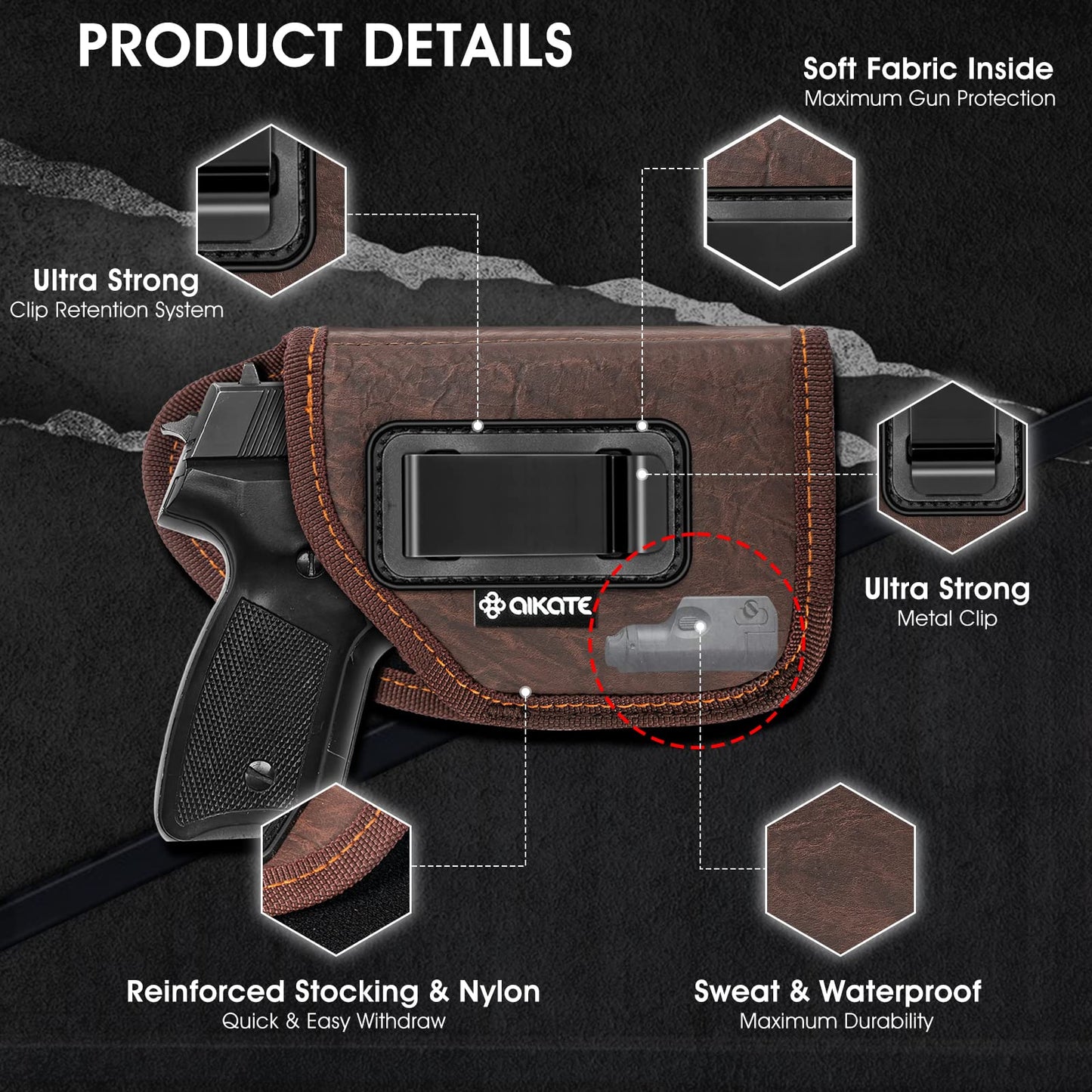 2 Pack IWB Holster with Laser Sight, Concealed Carry Gun Holster for Men, ECO Leather Concealment Inside Waistband Holsters Fits Most Compact 9/40/45 & Laser Attachment