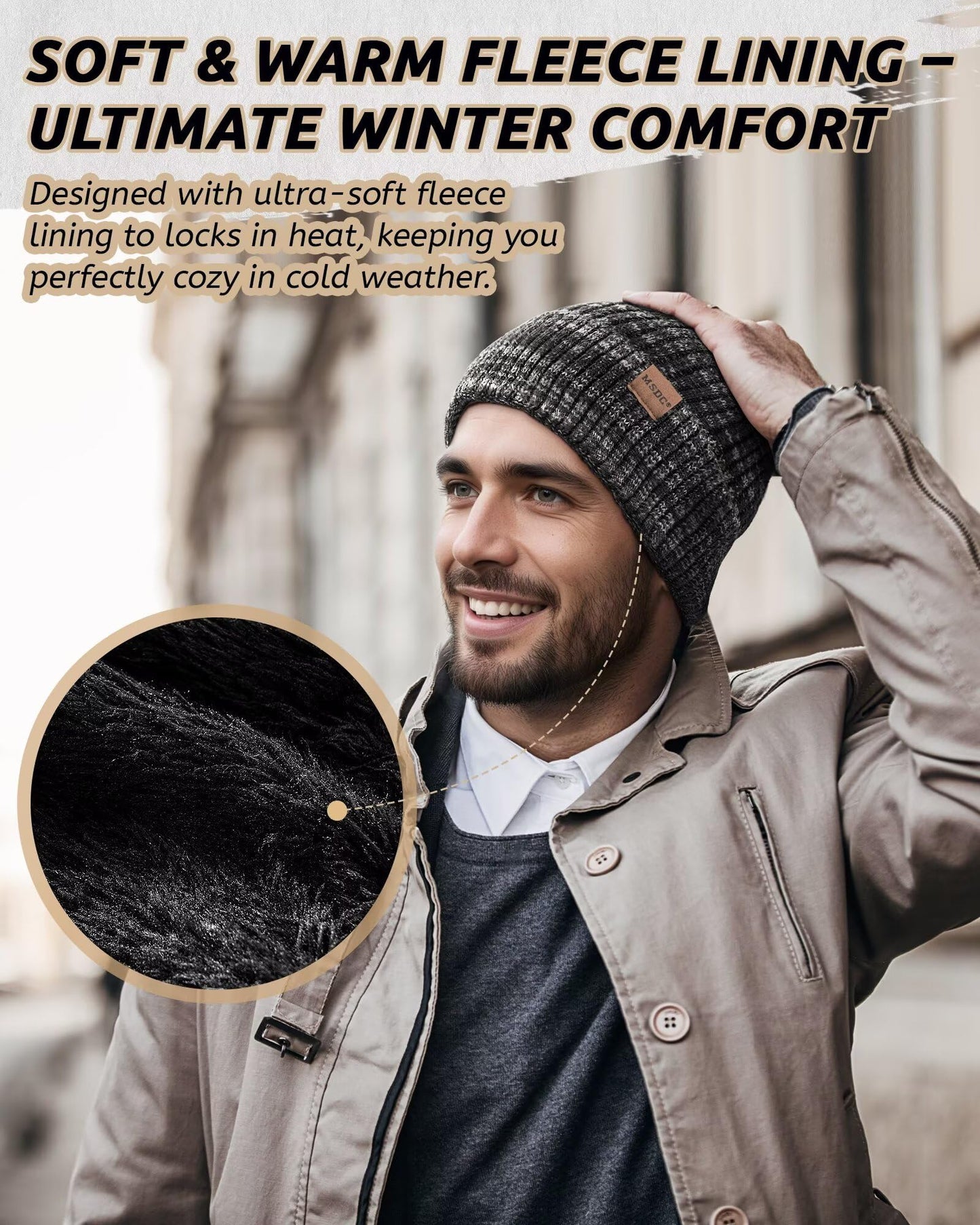 MSDC 3 Pack Winter Hats for Men, Warm Fleece Lined Beanie for Men Women, Soft Thermal Cable Knit Hat Fashionable Cuffed Skull Cap for Cold Weather-01