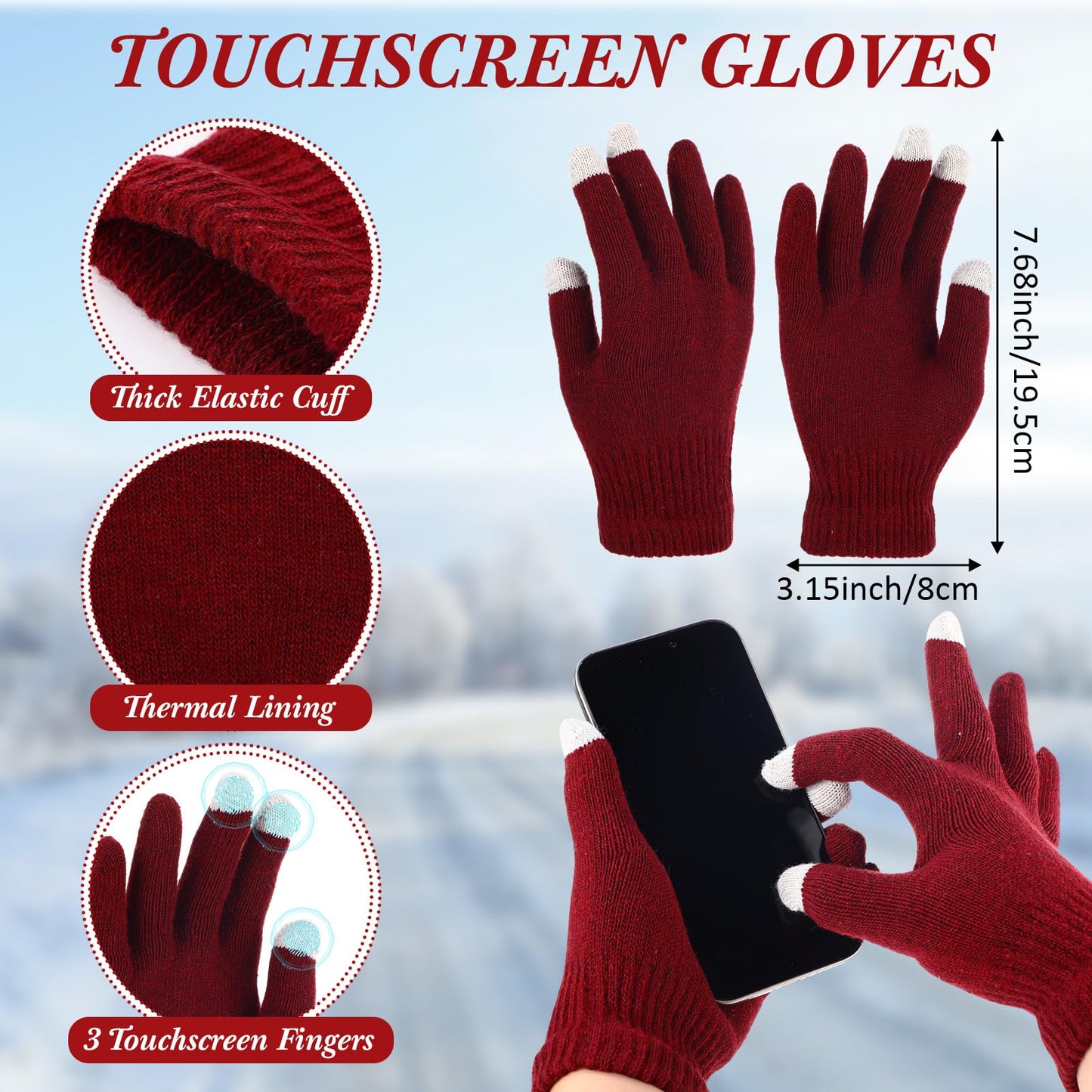 Chicingyou 90 Pcs Hats Scarves Gloves Supplies Bulk Winter Beanies Red Grids Scarves Touchscreen Gloves for Men Women