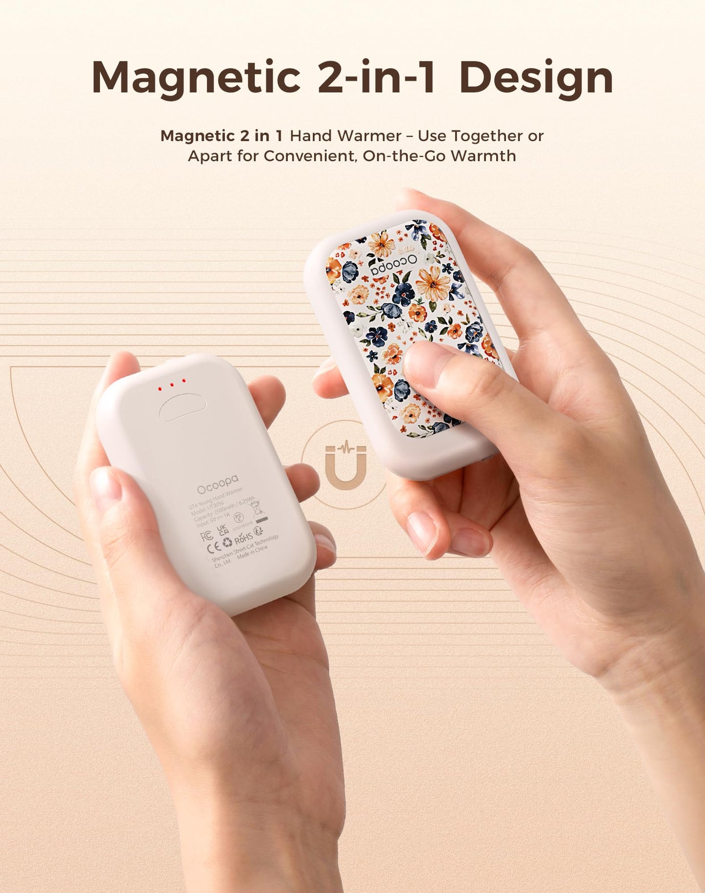 OCOOPA UT4 Young Rechargeable Hand Warmers 2 Pack, 0.6'' Slim Magnetic Design, Fits in Gloves & Pockets, UL Certified, Electric Hand Warmer, for Women, Winter Essentials