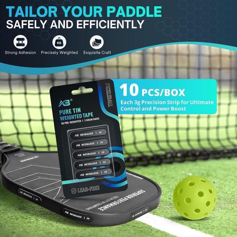 Neobadge Weighted Pure Tin Tape for Pickleball Paddles | Safe, Lead-Free, High-End Customizable Alternative to Lead Tape | Precise One-Step Installation, No Measuring