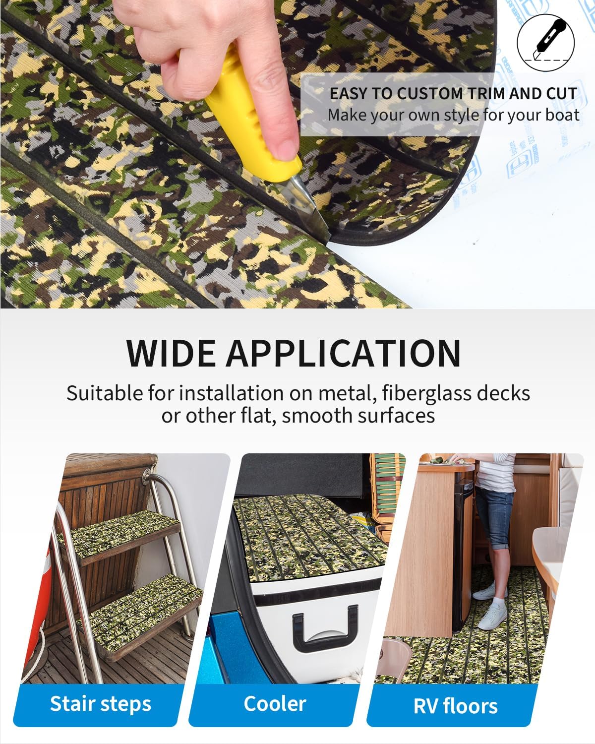 OCEANBROAD 3M Self-Adhesive EVA Foam Camouflage Boat Flooring - Non-Slip Mat for Motorboats, 48''x16.8''