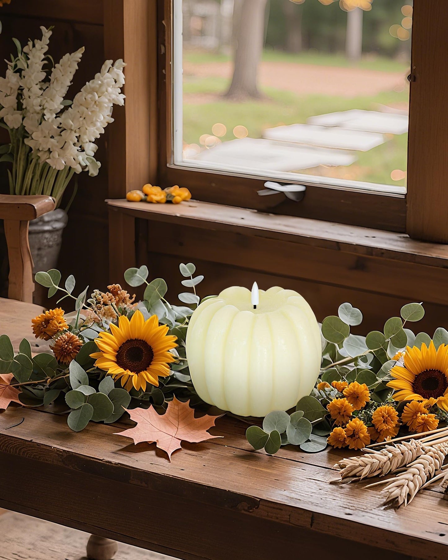 Homemory Fall Pumpkin Candles, Halloween Decorations for Home, Waxy Flameless Pumpkin Candle Flickering with Remote, Timer - Farmhouse Indoor Patio Porch Fall Decor