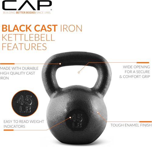 CAP Barbell Cast Iron Kettlebell - Durable Coated Options with Multiple Weight Choices