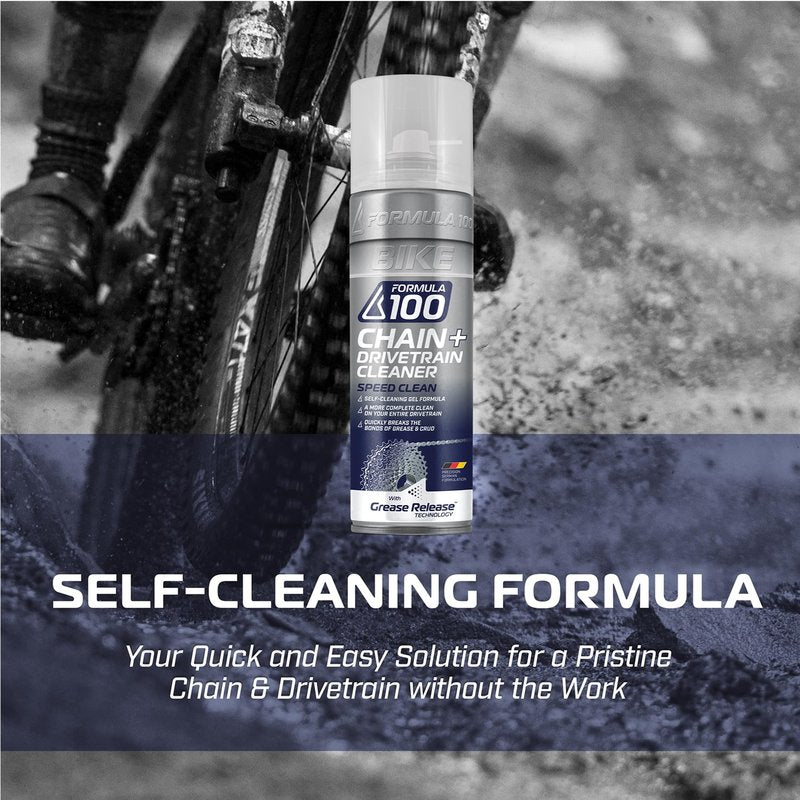 Formula 100 Speed Clean Bike Chain + Drivetrain Degreaser – Spray Cleaning for Bicycles & Electric Bikes – Quickly Removes Grease, Dirt & Grime