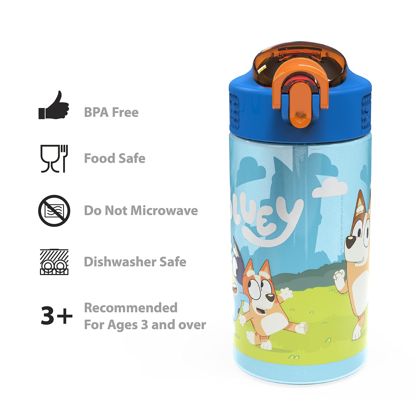 Zak Designs Bluey Sage 16oz Leak-Proof Straw Kids Water Bottle, 2-Pack
