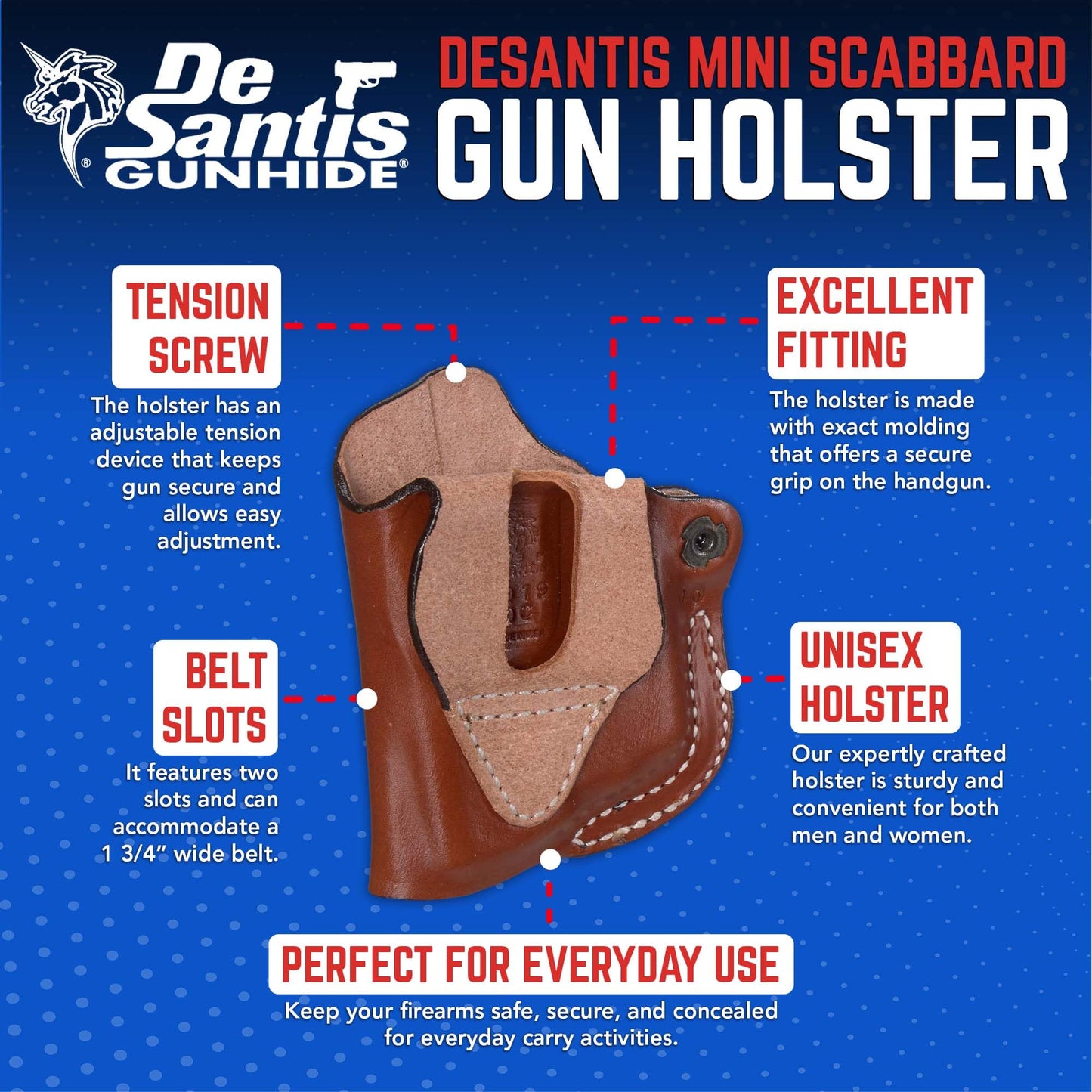 DeSantis Mini Scabbard OWB Gun Holster - Leather Adjustable Belt Holster for Pistols, Secure Grip, Fits the Glock 43 w/Streamlight TLR-6, Glock 43X w/Streamlight TLR-6 - Right Hand Draw, Tan