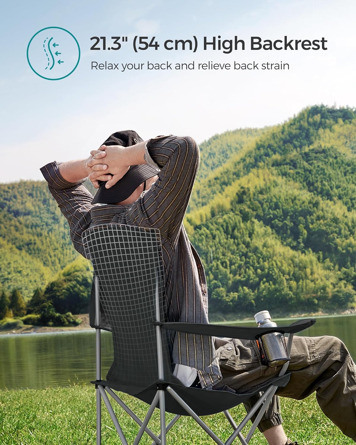SONGMICS Folding Camping Chairs - Heavy Duty & Comfortable - Max Load 330 lb - Black, Set of 2