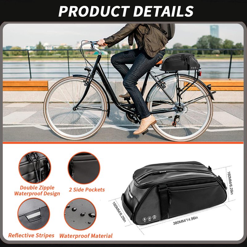 ZIMFANQI Bike Rear Bag Reflective,Water Resistant Bicycle Pannier Rack Bag Cargo Trunk Storage Cycling Carrier Chest Bag,8L Capacity with Multi Pocket Taillight Loop,Shoulder Strap for Outdoor