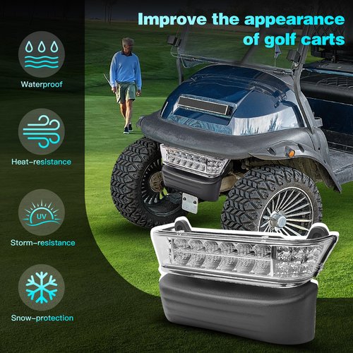 Nuojinsi Golf Cart LED Head Light with Bumper Replacement for Club Car Precedent 2004-UP Electric Golf Carts Front Replace Head Light 12V