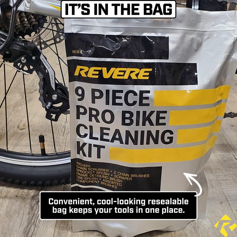 Revere 9-Piece Bike Cleaning Kit – Comprehensive Bicycle Maintenance Set with Chain Cleaners, Sprocket Scrubbers and Brushes