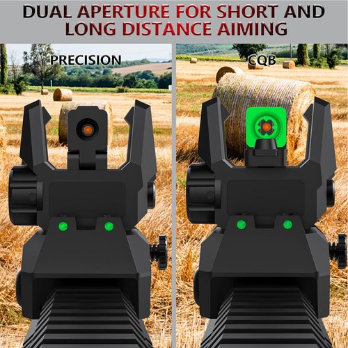 NIRIAHO Fiber Optic Sights Flip Up Front and Rear Sites with Green and Red Fiber Optics Dots, Tool-Free Adjustment Front and Rear Backup Sight (Red+Green)