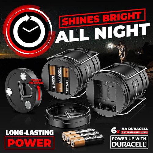 GearLight Camping Lantern - Portable LED Lantern with Magnetic Base & Foldable Hook | Black