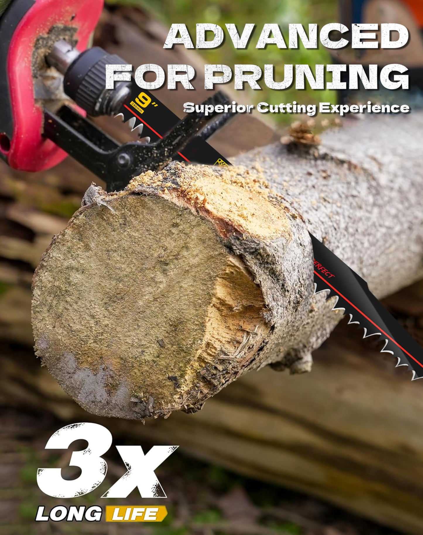 PRETEC Wood Pruning Reciprocating Saw Blades, 9 Inch Pruning Blades for Reciprocating Saw, High Carbon Steel Reciprocal Saw Blades for Tree Trimming, Wood Cutting with Organizer Case, (5 Pack/5TPI)