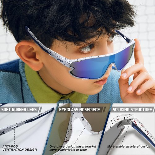 Kids Sunglasses – Boys Sunglasses for Age 8-10, UV400 Protection Youth Baseball Glasses & Sport glasses, Lightweight Durable Design for Outdoor Activities, Great for Cycling, Running, and Fun (Red)