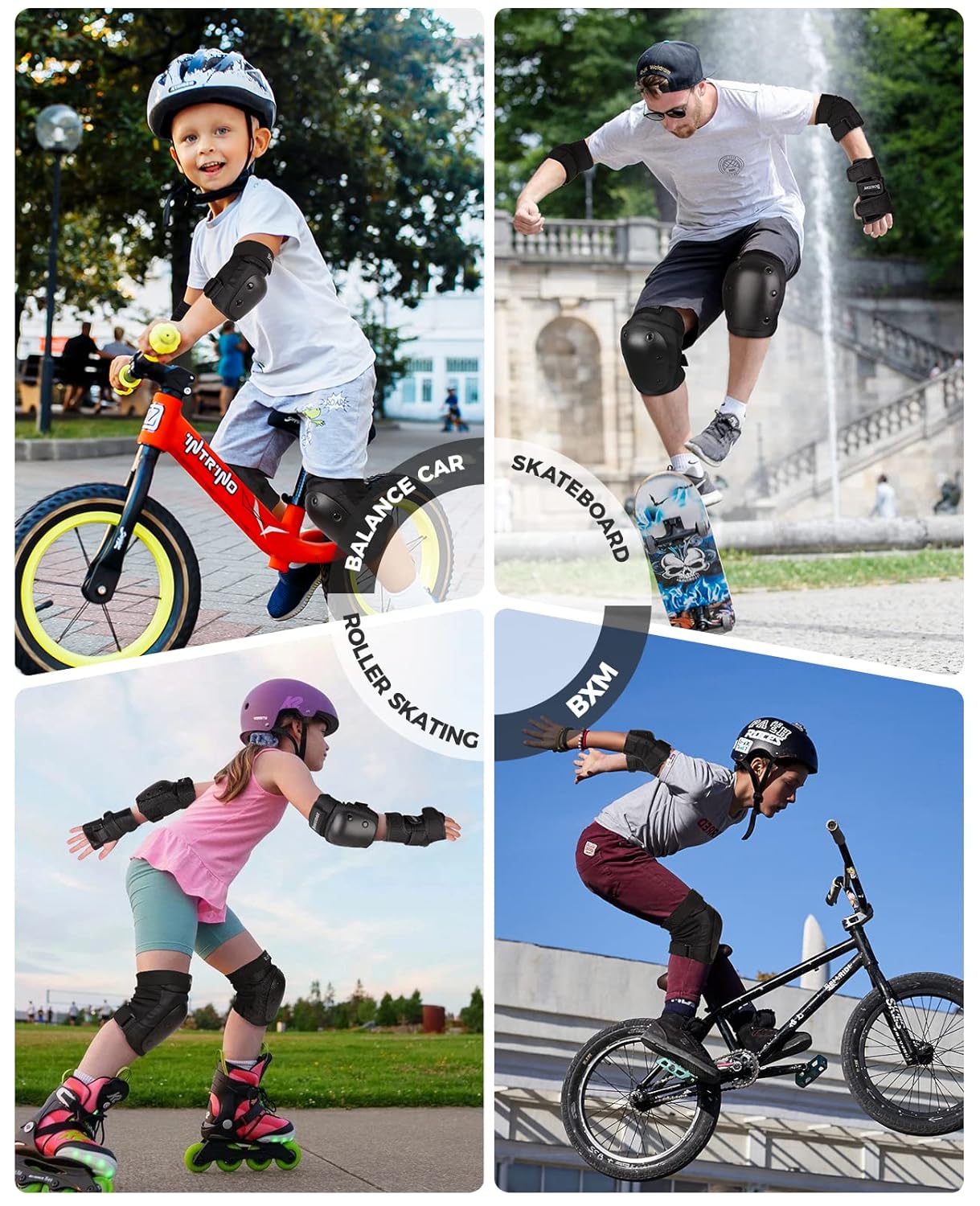 Skiennix Protective Gear Set - Kids/Youth/Adult Knee and Elbow Pads for Skating, Cycling & More