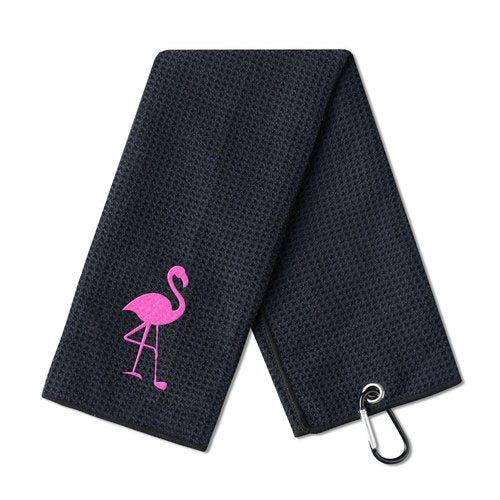 CybGene Golf Gifts for Women, Flamingo Golf Towel, 16”x 24” Microfiber Golf Towel, Black