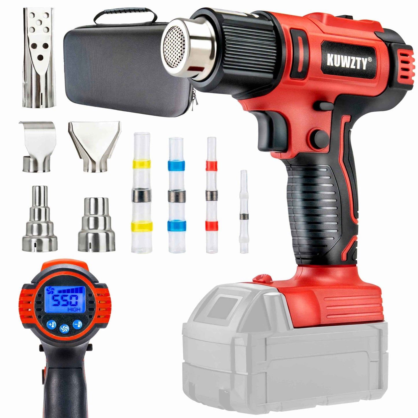 KUWZTY Cordless Heat Gun for Milwaukee M18 Battery,with LCD Digital Display, 2-Temp Setting Max 1022°F(550°C),Heat Gun for Shrink Wrapping, Tube Bending,Resin(Tool Only, NO Battery)