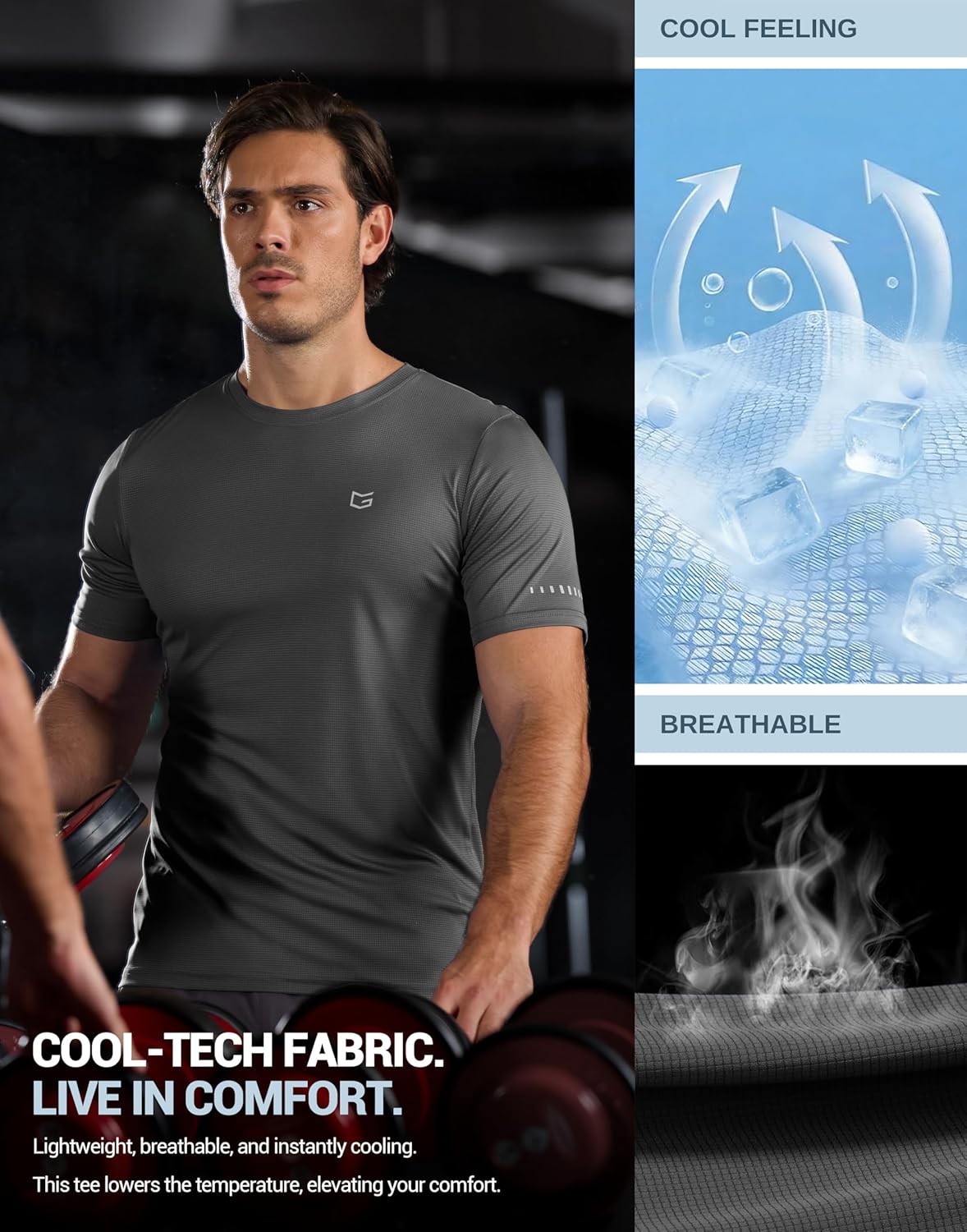 Skiennix Men's Breathable Workout T-Shirts - Lightweight Dry Fit UPF 50+ Sun Protection Tee for Running & Hiking