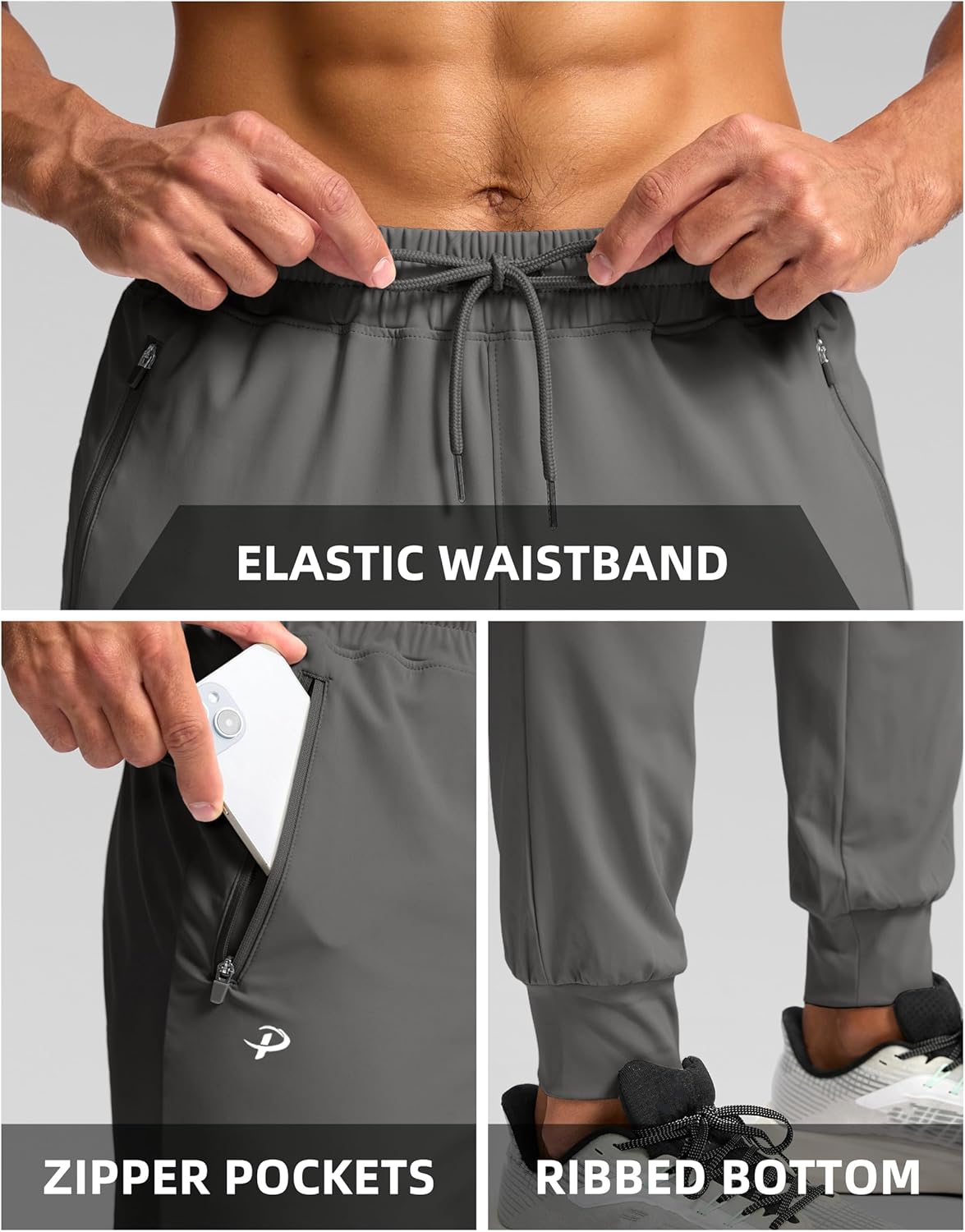 Pudolla Men's Lightweight Jogger Pants - 4-Way Stretch Athletic Sweatpants with Pockets