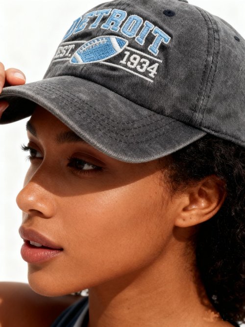 Embroidered City Detroit L Hat for Men Women Vintage Washed Denim Football Fans Hat Adjustable Cotton Baseball Cap