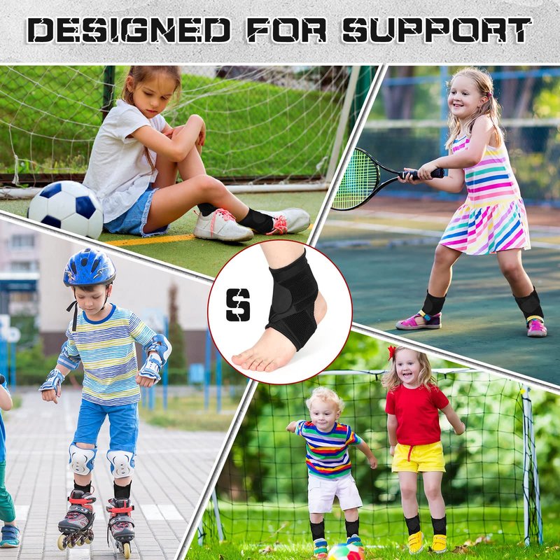 Honoson 2 Pcs Ankle Brace Kid Breathable Neoprene Ankle Support Compression Sleeve Achilles Tendonitis Relief Elastic Foot Brace with Adjustable Wrap for Sprained Plantar Fasciitis(Black,S)