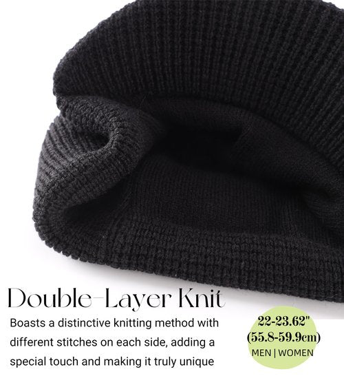 Home Prefer Mens Wool Blend Winter Hat Double-Layer Warm Knit Pre-Curve Visor Beanie Brimmed Beanies Hat for Men Women (US, Alpha, One Size, Black)