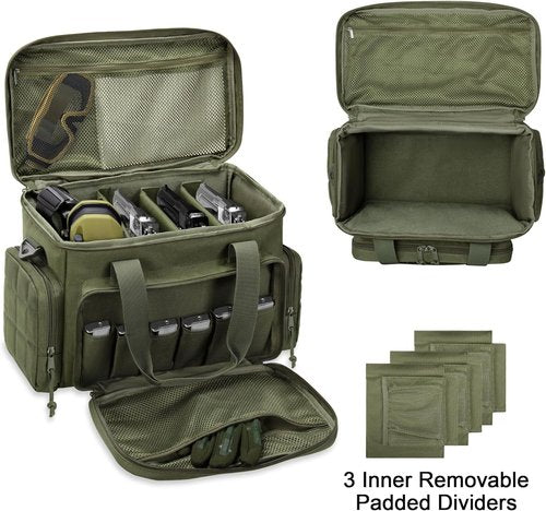 GOBUROS Tactical Gun Range Bag - Soft Pistol Case for 4 Handguns & Ammo | 6X Magazine Slots, Padded Strap