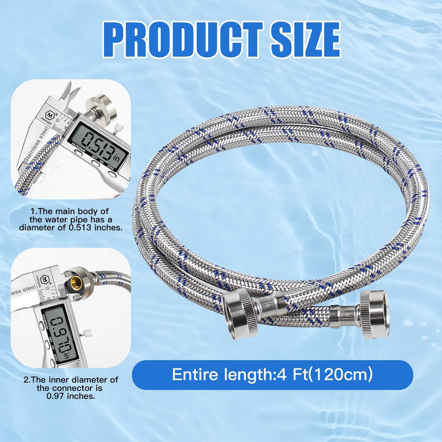 Jmlwlzx Washing Machine Hoses, Universal Premium Stainless Steel 4 Ft Washer Hoses with Burst-Proof Design, Hot and Cold Water Supply Hoses for All Washing Machines-2 Pack