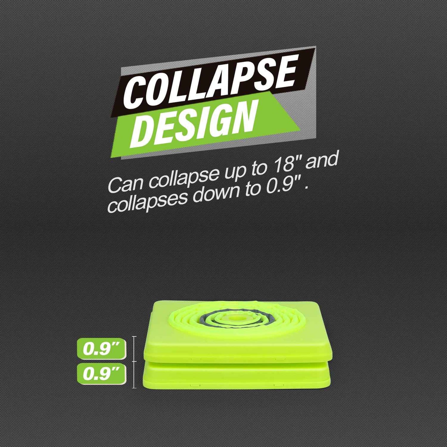 RoadHero 18 Inch 2 Pack Collapsible Traffic Safety Cones, Lime Green Pop-up Cones with Reflective Collar for Road Safety, Driving Training, Parking Lots