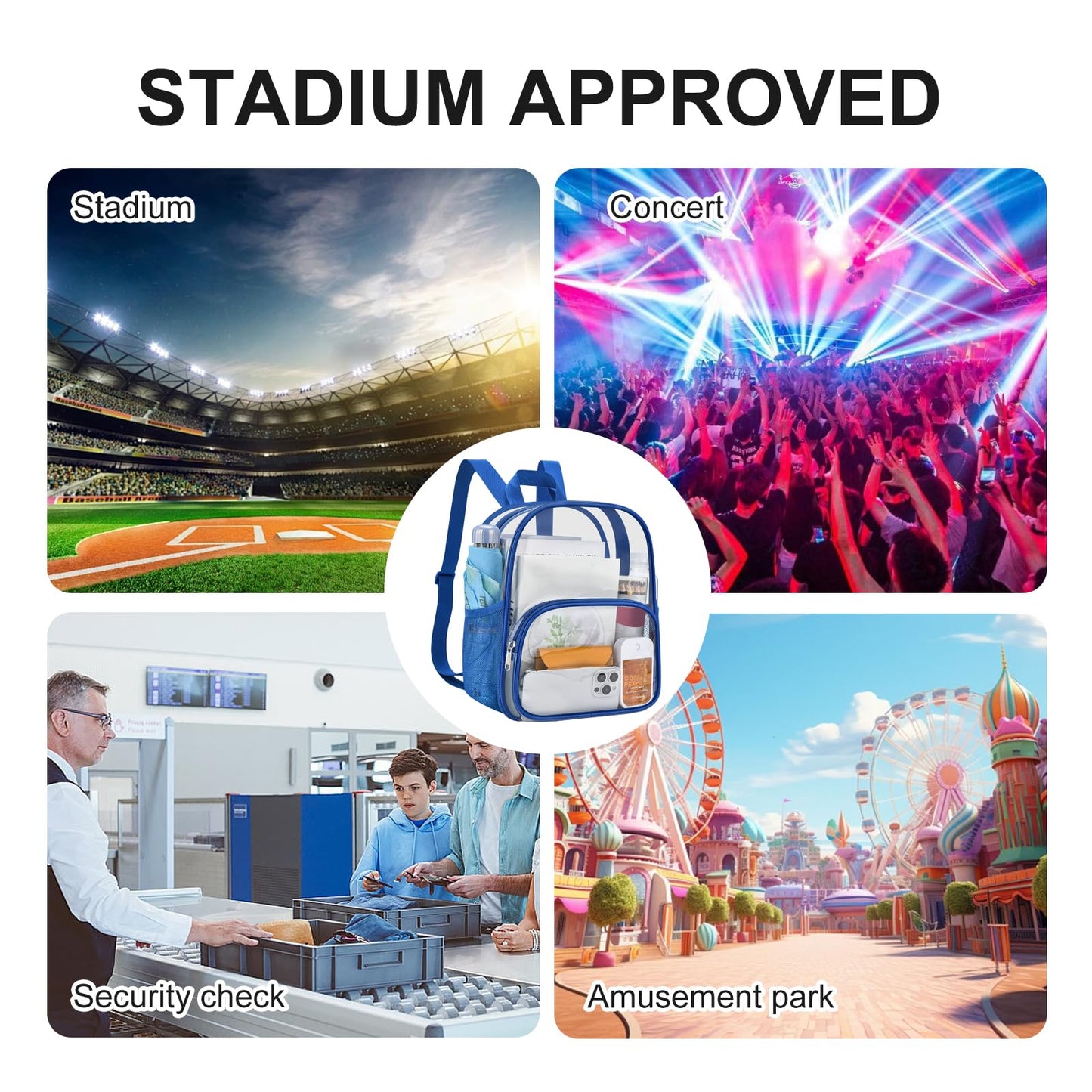 USPECLARE Clear Backpack for Stadium Events Small Clear Backpack 11.5x9.5x6 for Concert Sport Events Work Travel