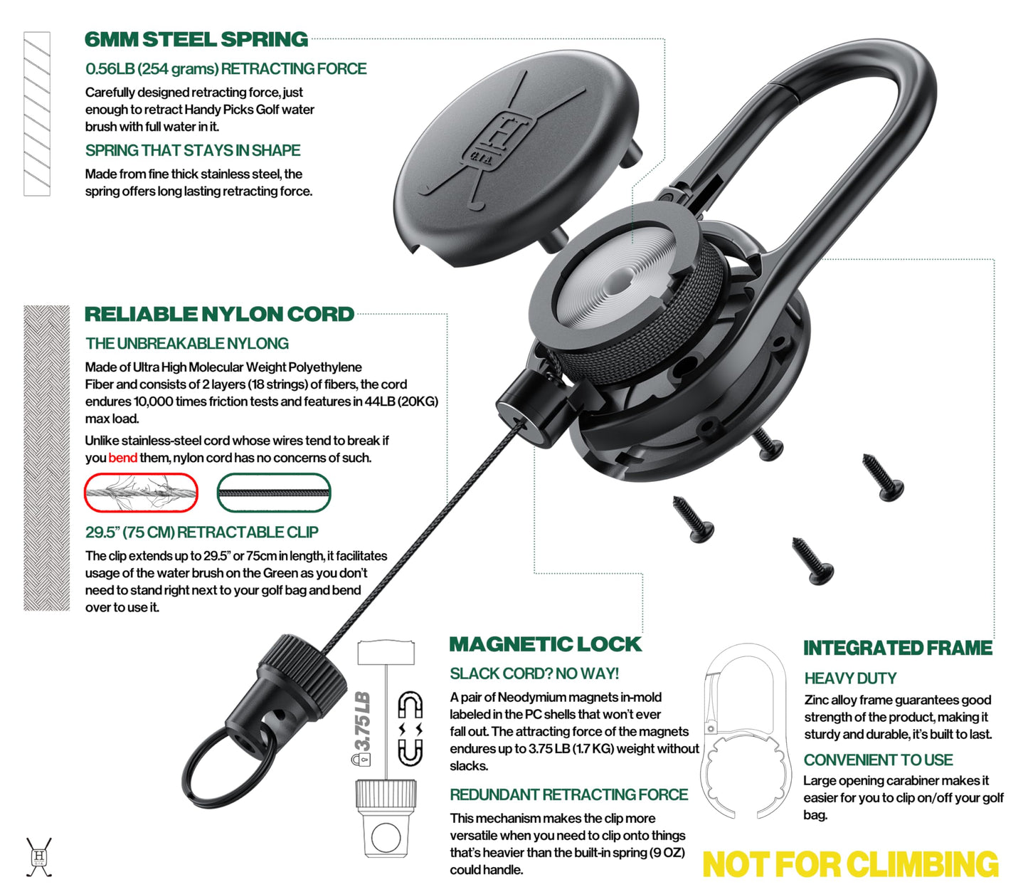 Handy Picks Golf Club Cleaner with Water, Spray Water Bottle Holds 5.5 OZ Water with Heavy Duty Metal Retractable Magnetic Clip, Waffle Microfiber Golf Towel, Ideal Golf Water Brush Combo Kit Black