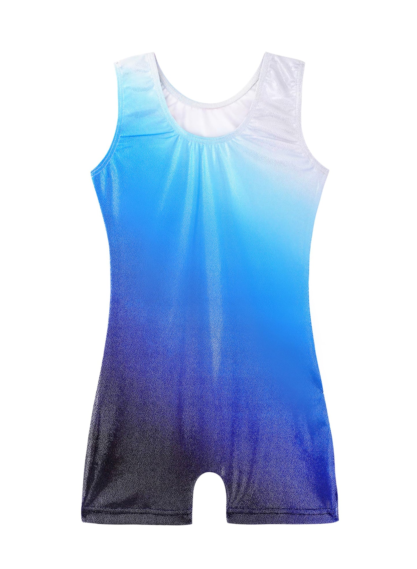 HOZIY Gymnastics Leotards for Girls with Shorts 3t 4t Toddlers Biketard Blue White Ombre Ribbons Diamond Rhinestones Sparkly