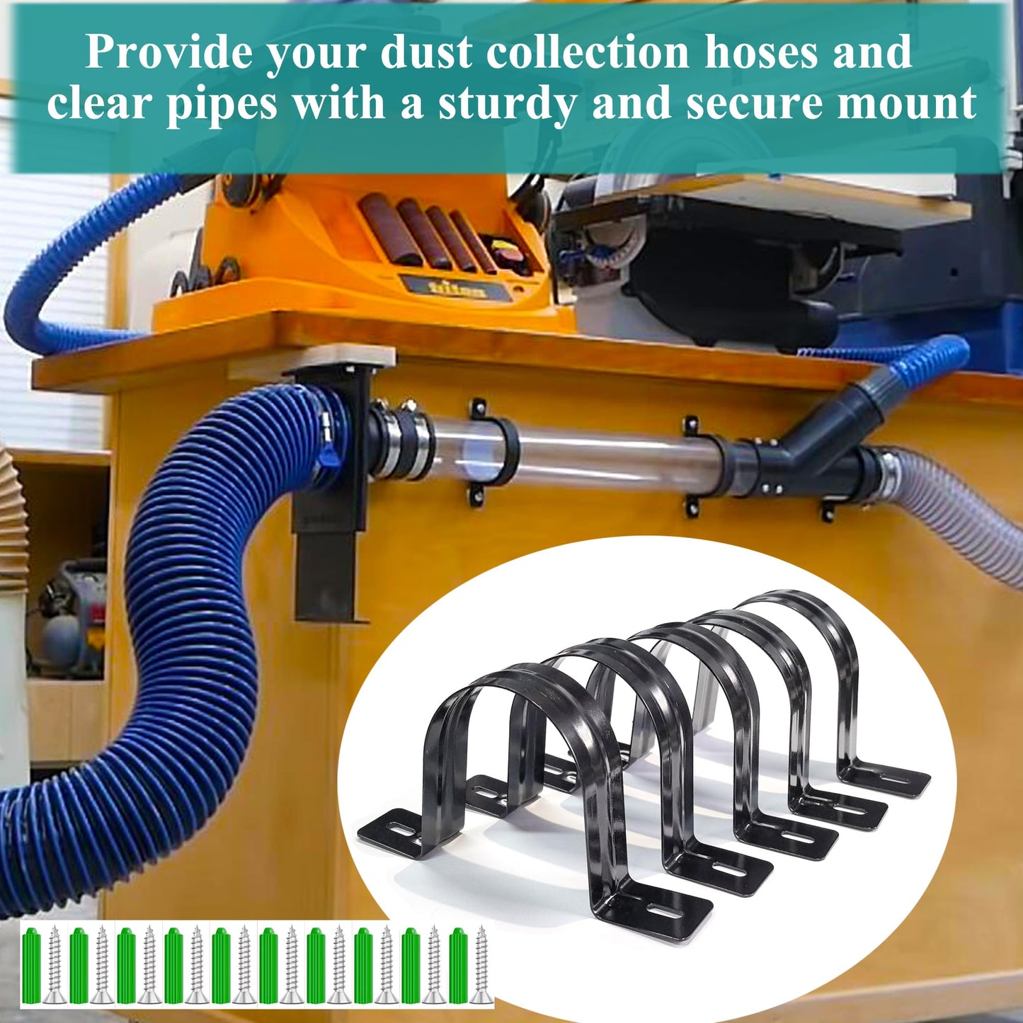 Pertresion Dust Collection Hose and Pipe Holder Adjustable Hangers Bracket, Don’t Broken Like Plastic After Long Time, Durable Spray Iron, 5 PCS (Black, 4 Inch)